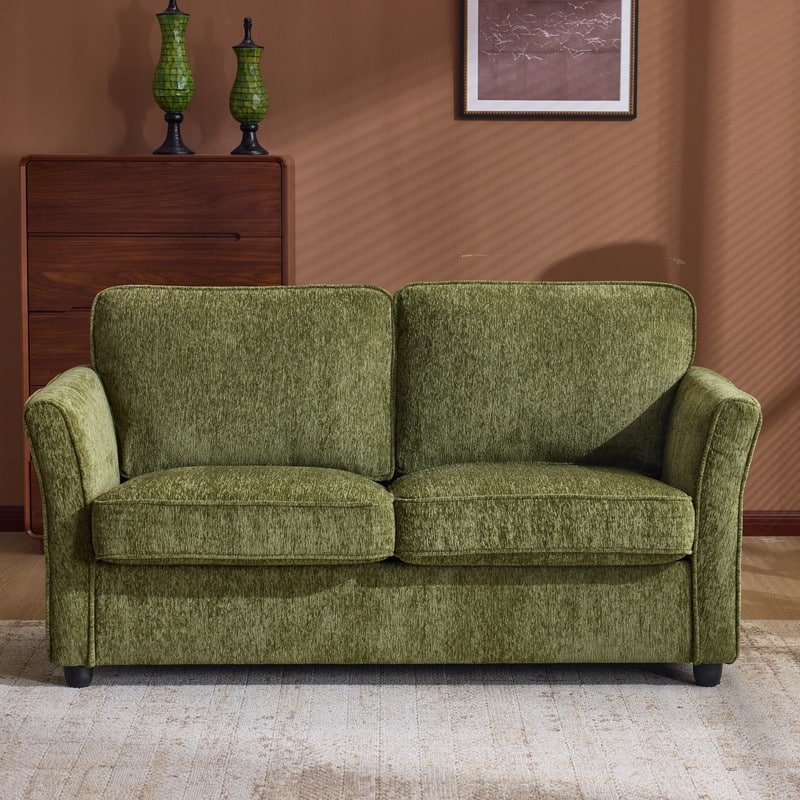 Chenille Loveseat With Floral Arms For Living Room