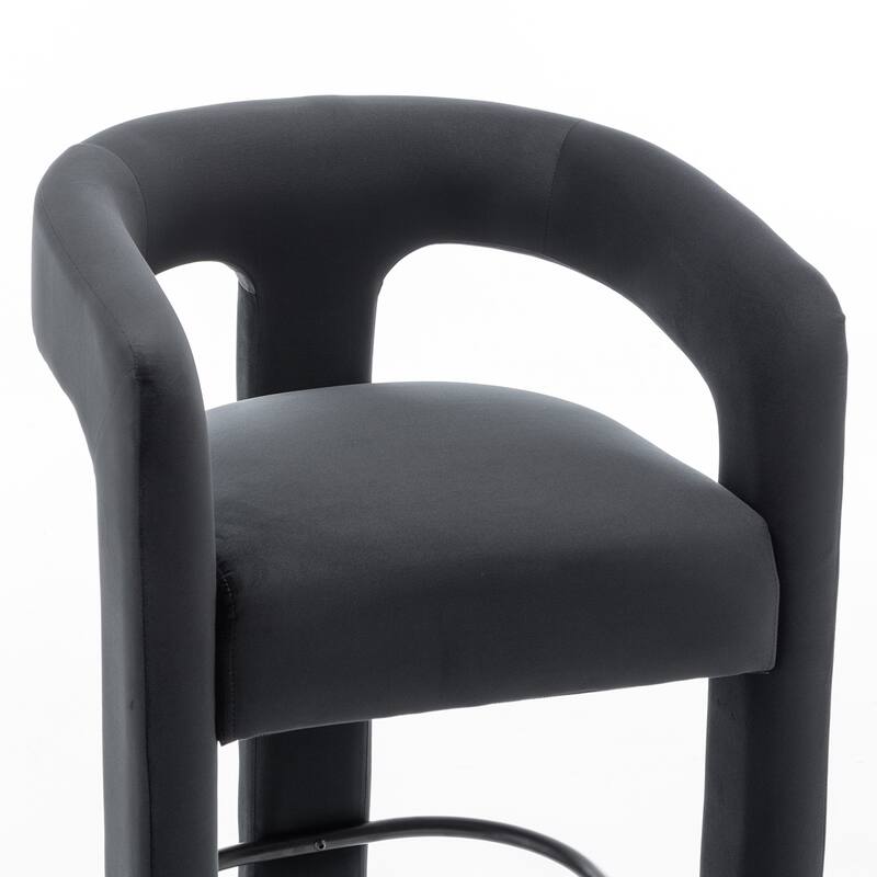SEYNAR Modern Velvet 34.6''H Fixed Height Open-Back Bar Stool with Metal Footrest