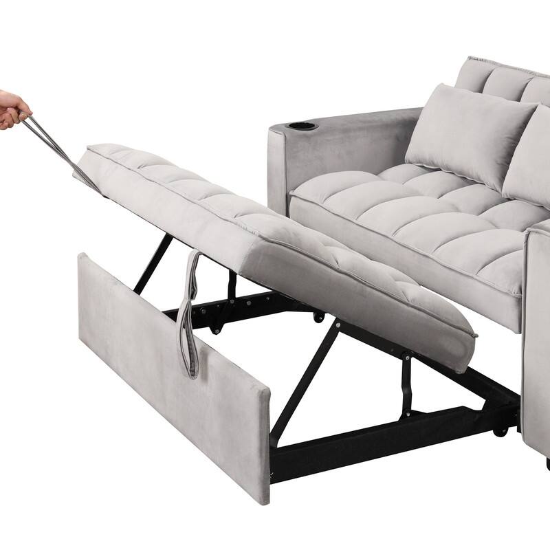 4-1 Multi-Functional Sofa Bed, 55.3" Sleeper Sofa Bed with Cup Holder & USB Port, Convertible Sleeper Couch Bed for Living Room