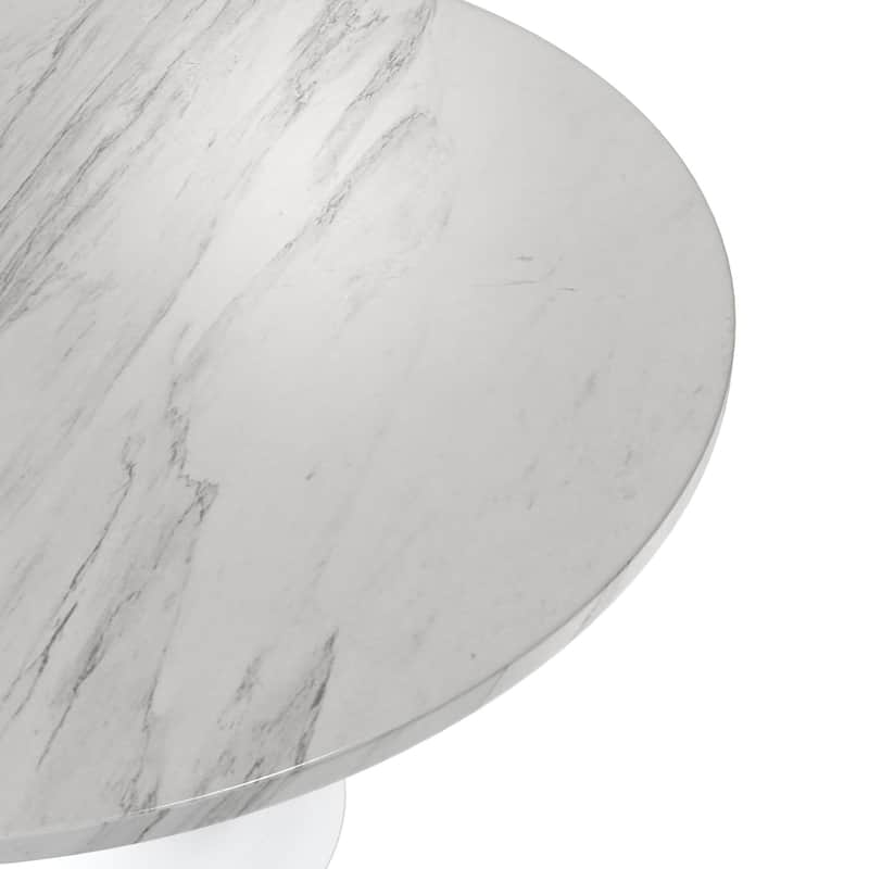 LeisureMod Verve 48" Round Dining Table with Stone TableTop and White Steel Base for Kitchen & Dining Room