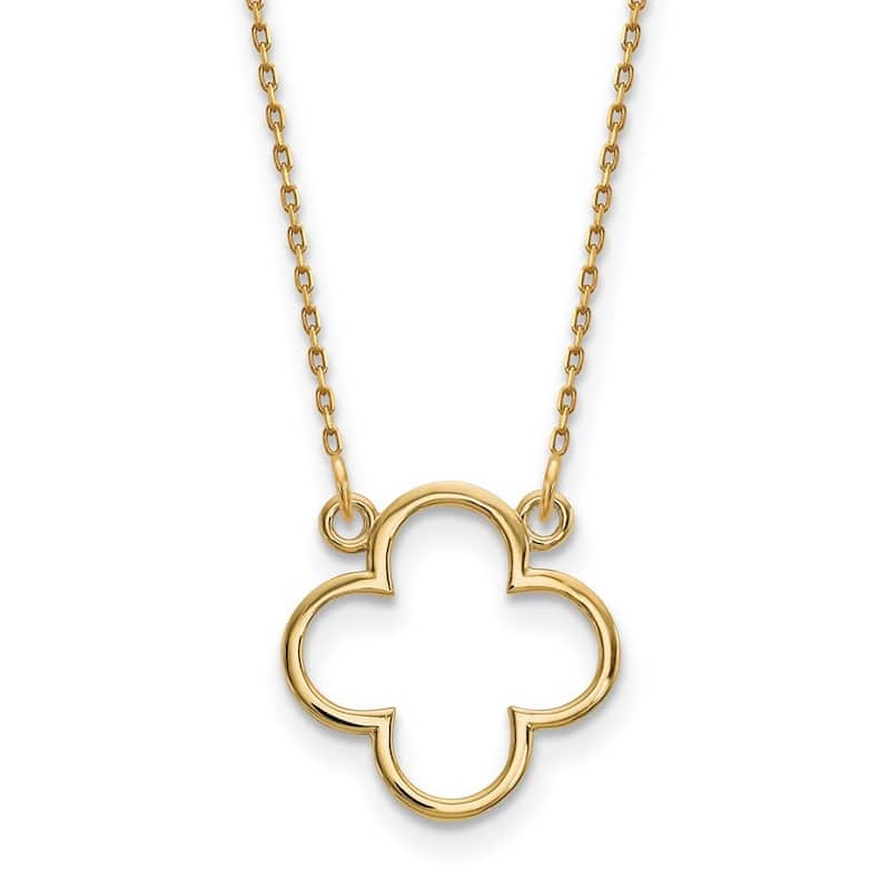Curata 14k Yellow Gold 15mm Open Clover Design Necklace, 18"