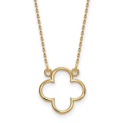 Curata 14k Yellow Gold 15mm Open Clover Design Necklace, 18"