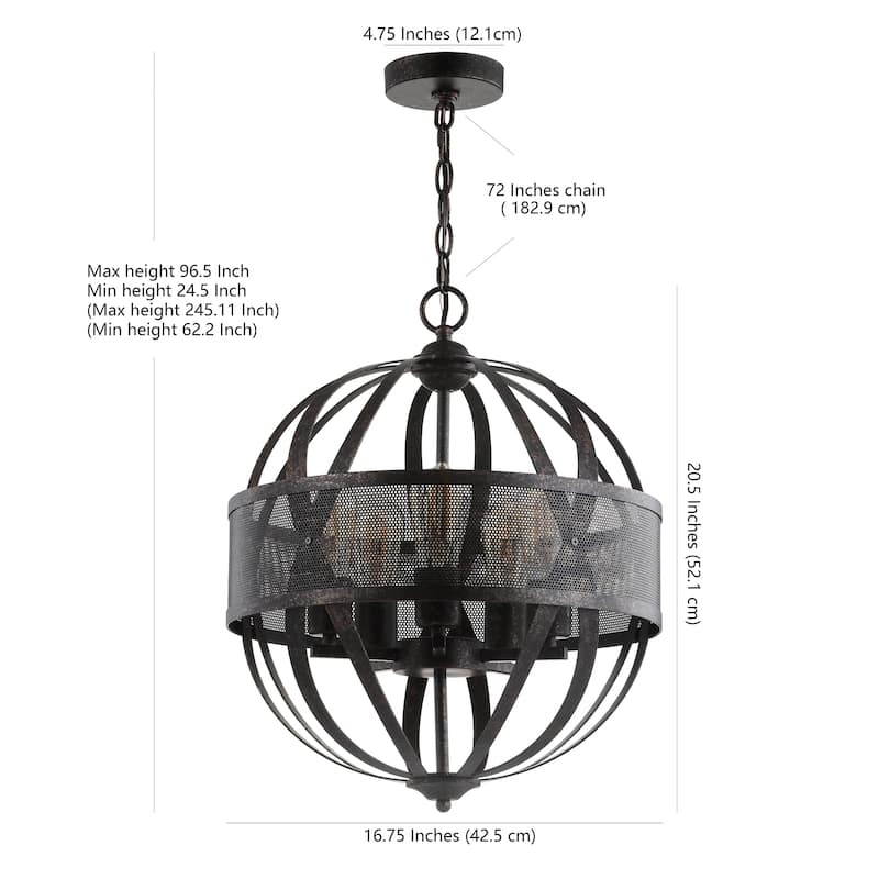 SAFAVIEH Lighting Elvane Adjustable 5-Light Led Brass Pendant - 16.8"x16.8"x24.5-96.5" - Dark Grey - 17Wx17Dx97H