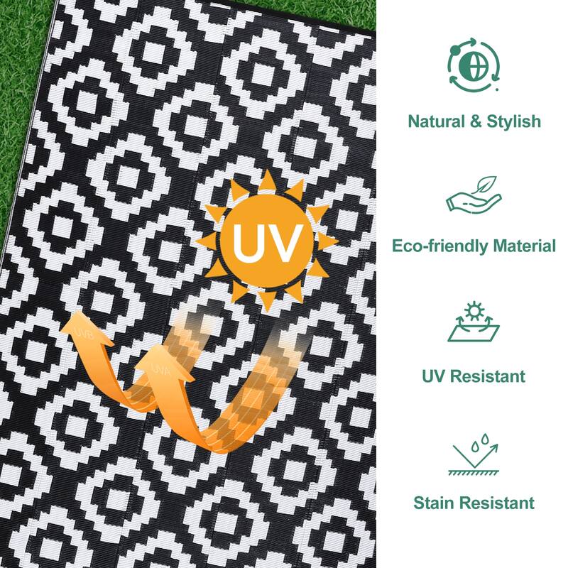 Outdoor Rug Waterproof Plastic Straw Rug Reversible Rug for Patios Decks Porch Camper Balcony Backyard