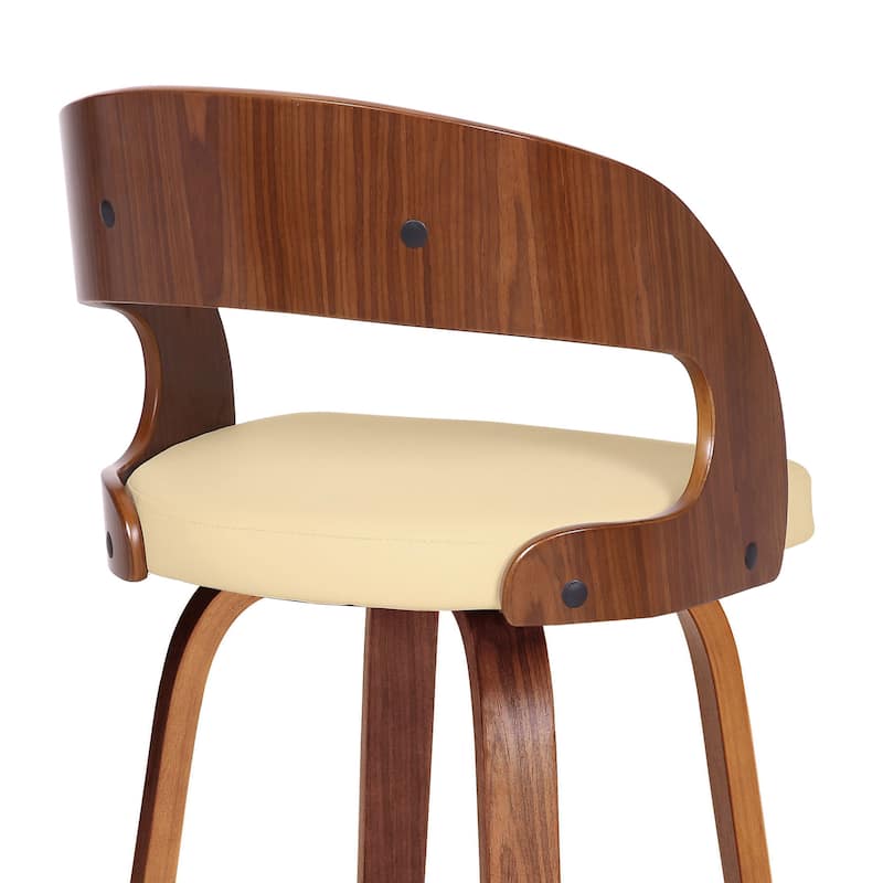 Shelly Mid-Century Swivel Bar Stool, Upholstered Counter Height Chair with Bentwood Legs