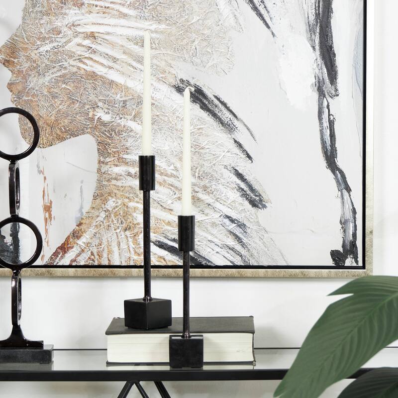 Silver or Black Aluminum Slim Candle Holder with Black Block Bases (Set of 2)