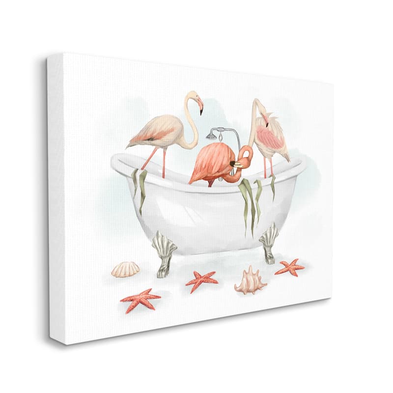 Stupell Flamingo Trio in Nautical Tub Seaside Bathroom Canvas Wall Art - Grey - 24 x 30