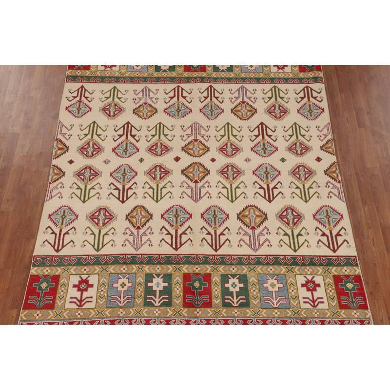 Tribal Geometric Kazak Oriental Area Rug Hand-Knotted Wool Carpet - 6'6" x 10'4"