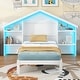 preview thumbnail 3 of 9, Twin Platform Bed with House-Shaped Storage Headboard&Built-in LED, Wood Bed Frame for Boys Girls, No Box Spring Required, White