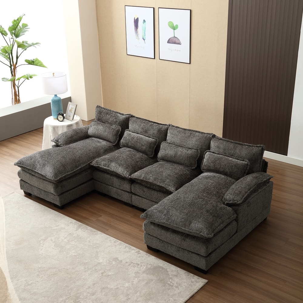 110.63" Sectional Sofa Cloud Couch for Living Room, Modern Chenille U-Shaped Couch Sleep Chaise