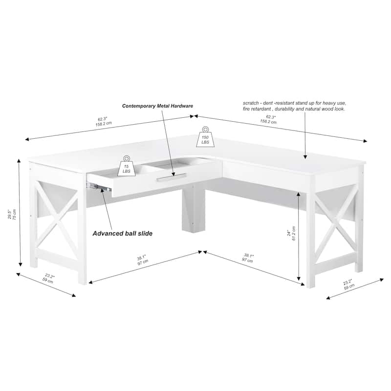 Saint Birch Alaska Modern Farmhouse L-Shaped Desk with Drawer