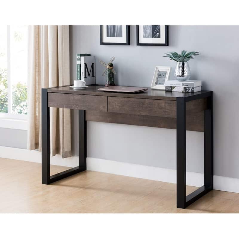 Q-Max 52"W Writing Desk With Two Drawers, Power Outlet, USB Ports - Modern Computer Table - Work Desk for Home, Office, Bedroom