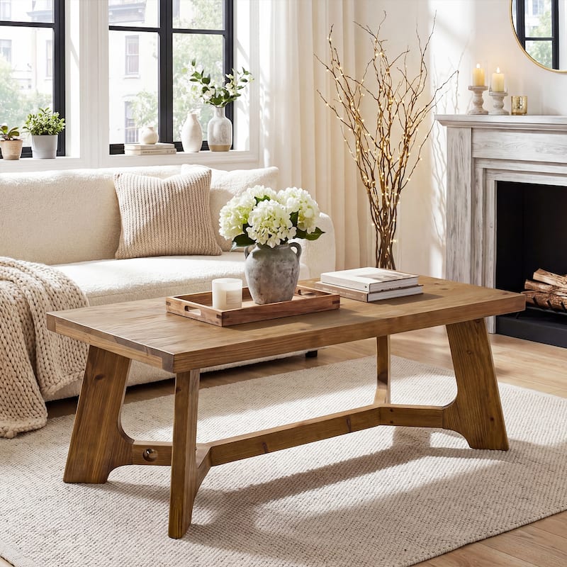 Solid Wood Rustic Coffee Table 47" Rectangle for Living Room Brown - 47.24" L x 23.62" W x 19.68" H
