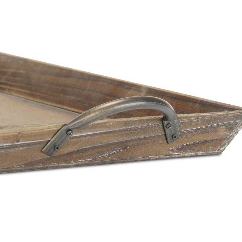 Solid Wood Tapered Decor Tray with Metal Handles