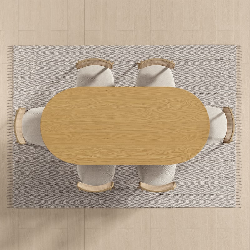 Solid Wood Farmhouse Dining Table with V-Shaped Legs and Oval Wood Top for Modern Dining Rooms & Family Gatherings