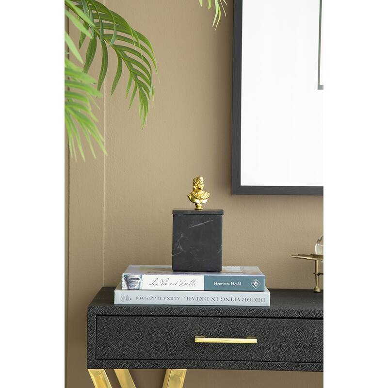 Marble Box with Lid - 8" - Black and Gold