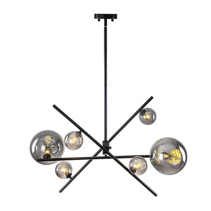 Sleek Modern 6-Light Linear Smoked Glass Mobile Chandelier - 29.9 in