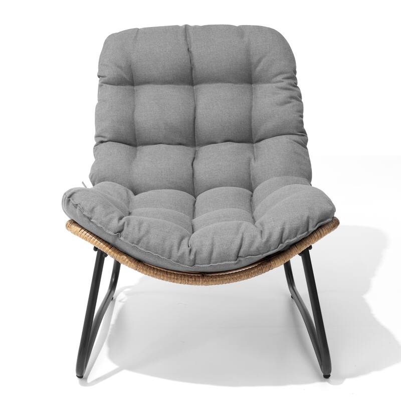 Indoor Outdoor 2-Piece Papasan PE Rattan Chair with Cushion