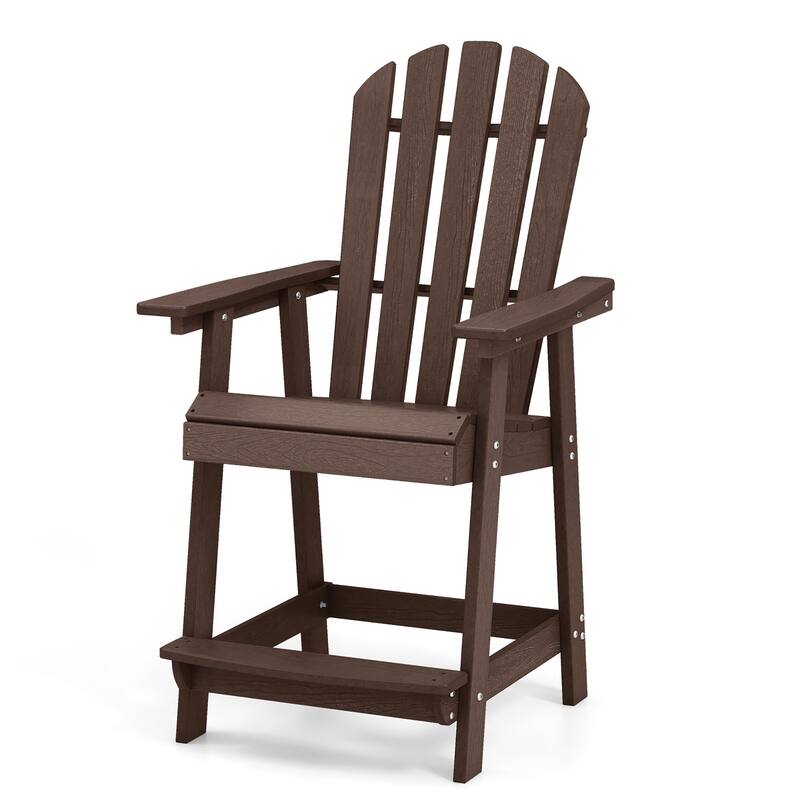 Gymax Tall Bar Stool HDPE Chair w/ Armrest Footrest Home Indoor - Counter Height - Brown - Single