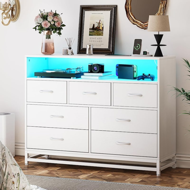 Wooden Long Dresser with Led Lights