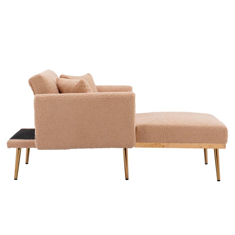 62'' L Chaise Lounge Indoor, Modern Teddy Fabric Sleeper Chair Bed for Living Room, Convertible Lounge Chair with Iron Legs