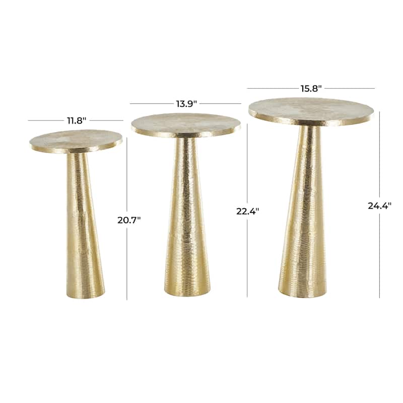Textured or Ridged Accent Table with Layered Ring Tabletop or Hammered & Cone Shaped Bases - Gold or Silver - Roche River Décor
