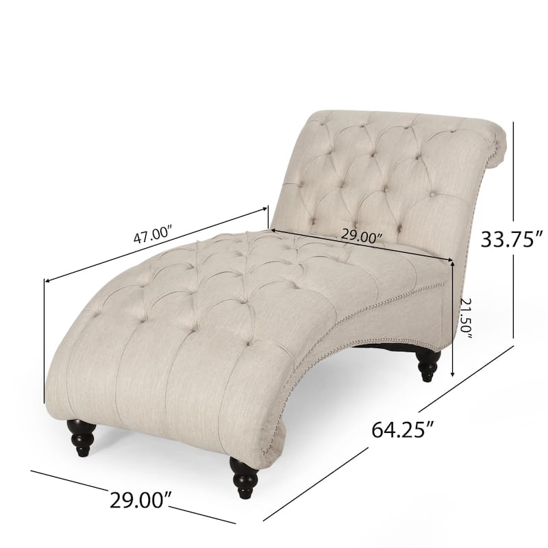 Roomfitters Tufted Chaise Lounge with Curved Shape and Nailhead Trim, Upholstered Accent Sofa for Living Room