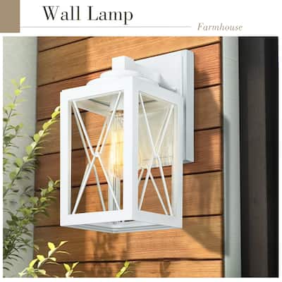 Exterior Wall Sconce, Clear Glass White Finish