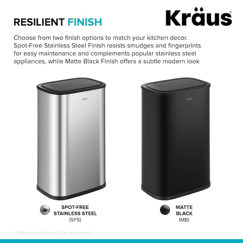 KRAUS WasteGuard 14.5 Gal 55 Liter Motion Sensor Kitchen Trash Can