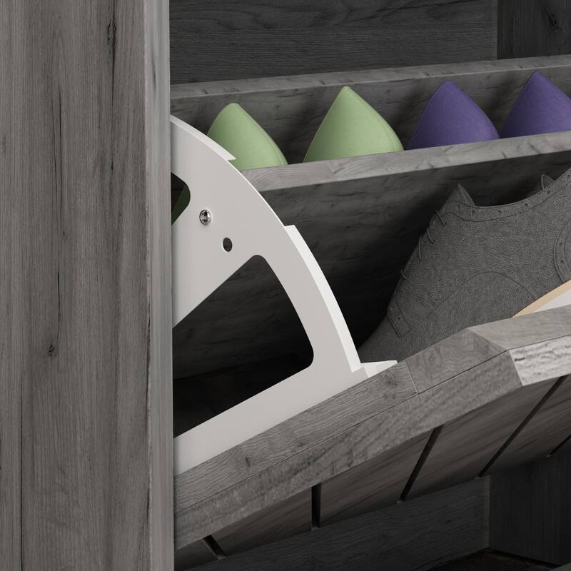 Kerrogee 8-12 Pair Shoe Storage Cabinet with 2 Fold Drawers Wood/ Grey