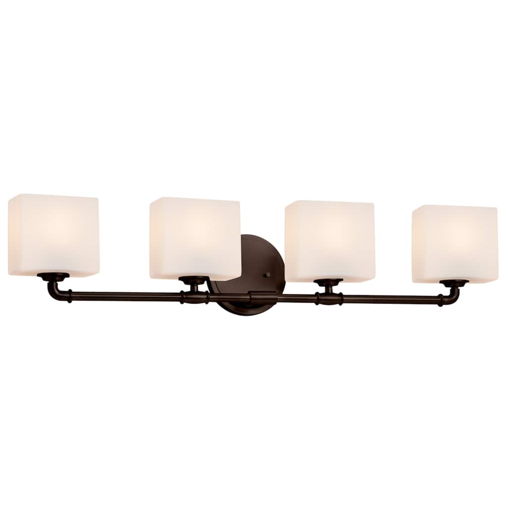 Justice Design Fusion Bronx 4-light Dark Bronze Bath Bar, Opal Rectangle Shade