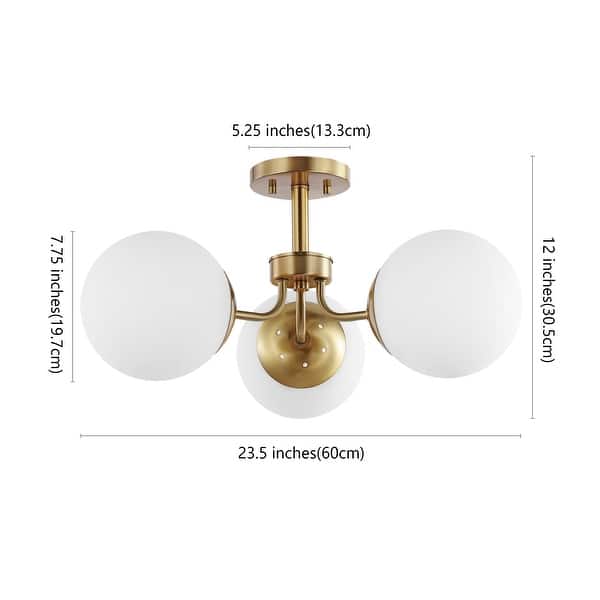 Ojai 23.5" 3-Light Bohemian Farmhouse Iron/Frosted Glass LED Semi Flush Mount, Brass Gold/White by JONATHAN Y