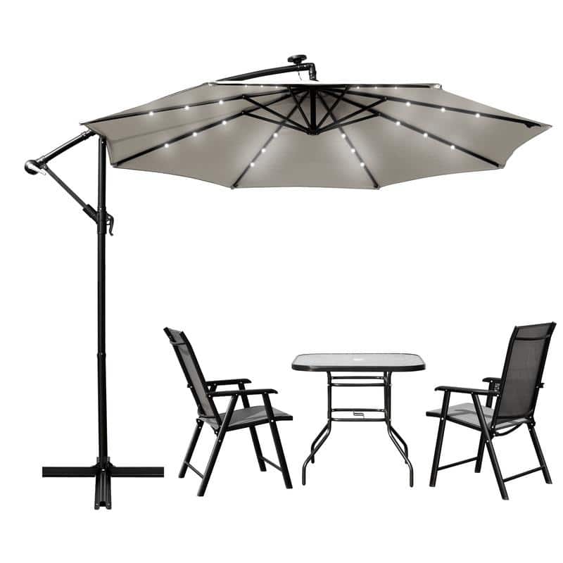 Willry Solar-Powered LED Offset Patio Umbrella with Easy Crank Lift, Tie Closure for Gardens, Balconies, Decks, Swimming pools
