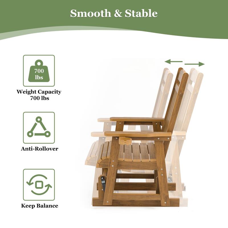 Poly Lumber Patio Glider for One Person with Cup Holders, HIPS Material, All-Weather Resistant