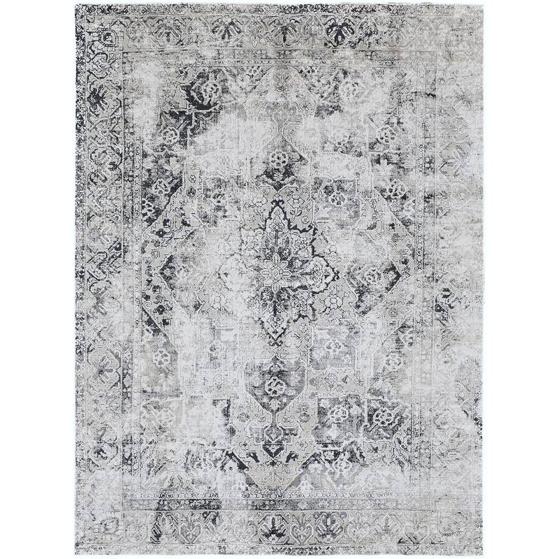 Jewel 39IYF Medallion Traditional Area Rug - 6'7" x 9'6" - Ivory/Black