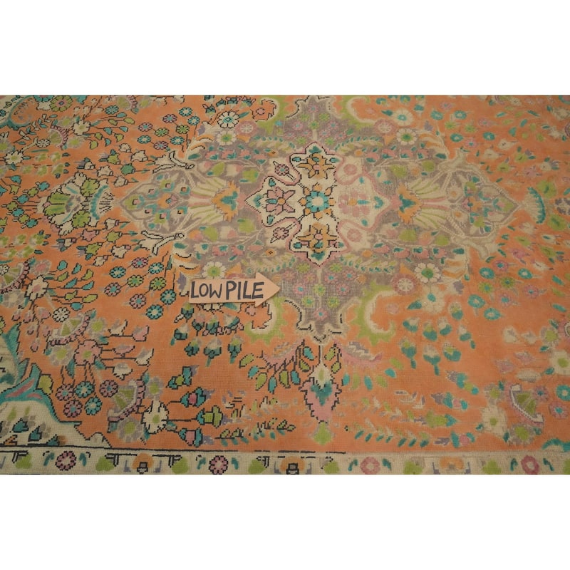 Hand Knotted Oriental 100% Wool Carpet Traditional Floral Oranges & Rust Tabriz Area Rug - 9' 2'' X 6' 6''