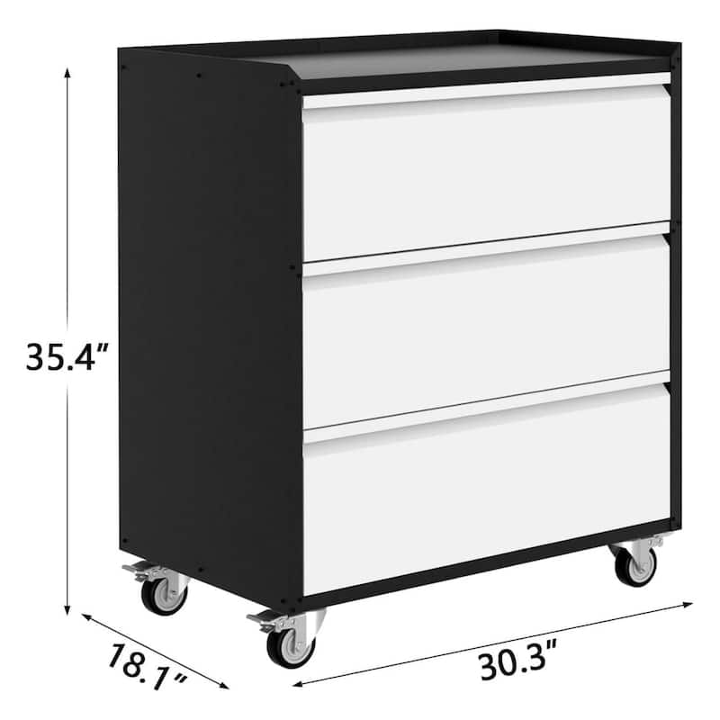Heavy Duty Rolling Tool Cabinet with 3 Drawers for Garage, Workshop - N/A
