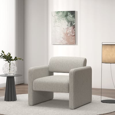 Gray Modern 30.51" Upholstered Accent Chair with Open Back and Rubber Wood Frame for Living Room