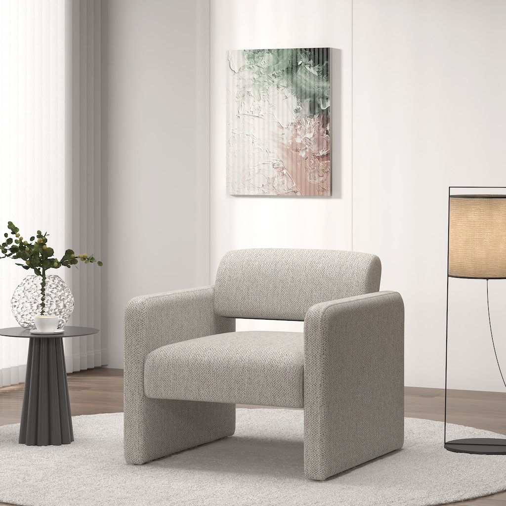 Gray Modern 30.51" Upholstered Accent Chair with Open Back and Rubber Wood Frame for Living Room