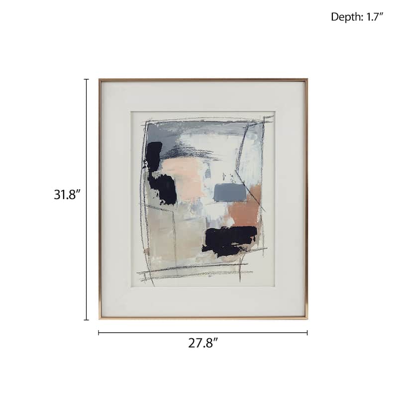 Roomfitters 32" Modern Abstract Framed Glass Wall Art, Neutral Gray and Blush Gallery Matted Print for Living Room Decor