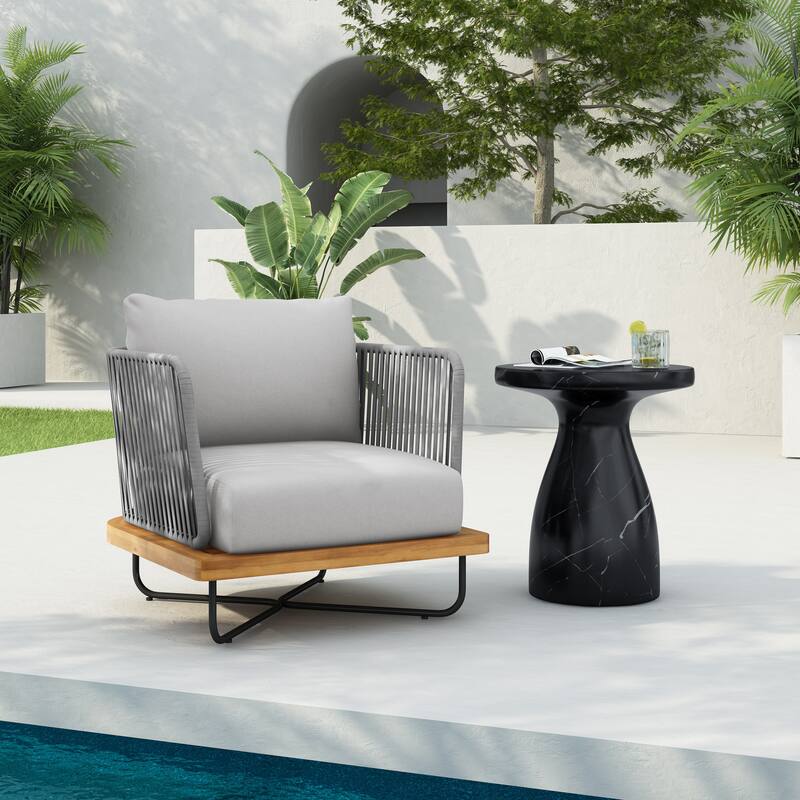 Christopher Knight Home - Emerson Coastal Acacia Wood Outdoor Chair with Cushions - Teak Finish+Grey Cushion,1 piece -  1-Piece