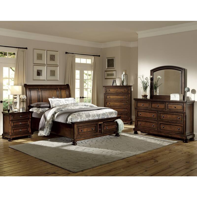 Chelsey Brown Cherry Storage Sleigh Platform Bed
