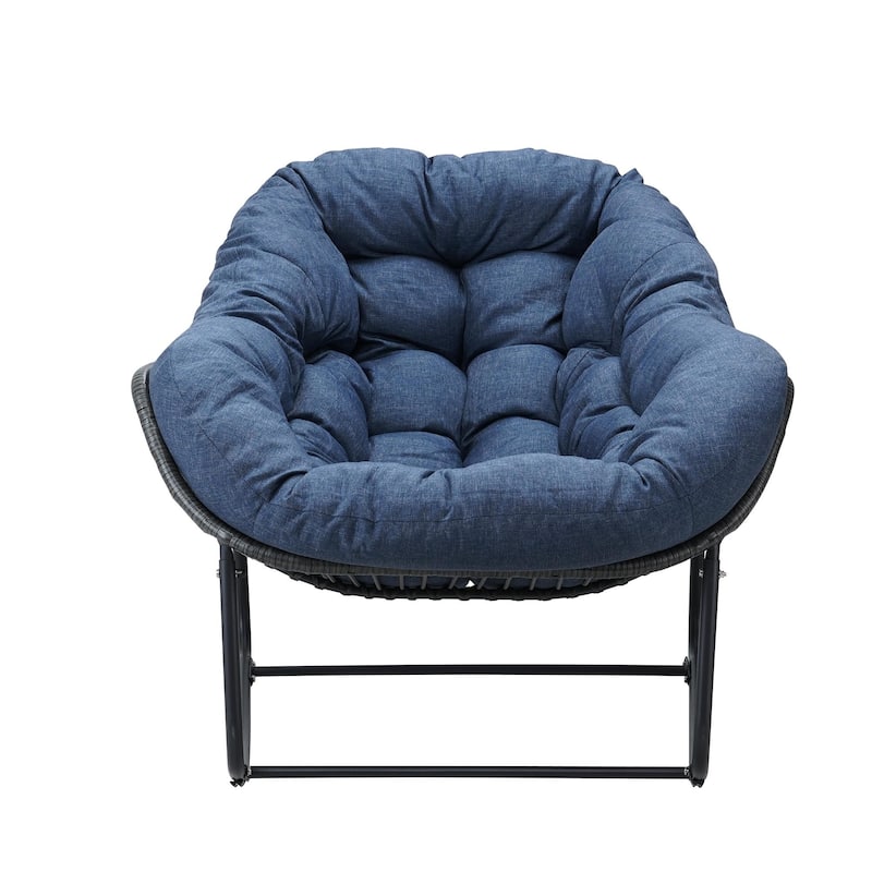 Metal Comfortable Outdoor Rocking Chair with Cushion Water-Resistant - Navy Blue