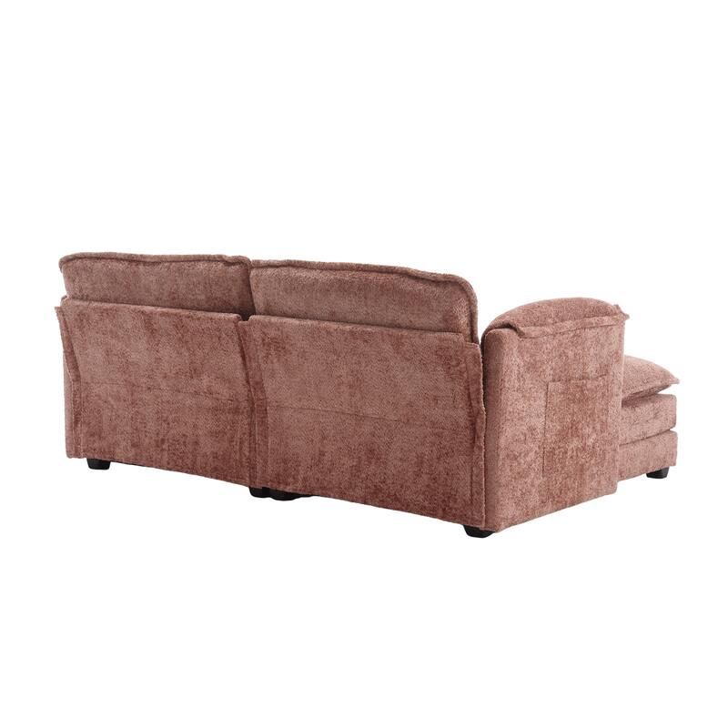 76'' Oversized Chenille Loveseat Sofa with Movable Ottoman Small Sofa for Apartment