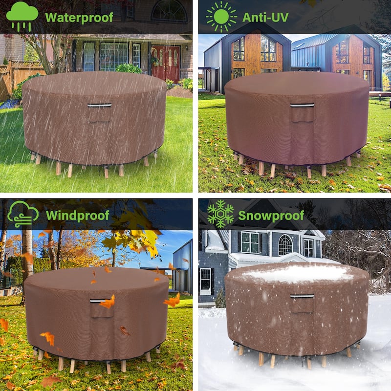 600D Heavy Materials Outdoor Round Patio Furniture Waterproof Anti-Fading Furniture Cover