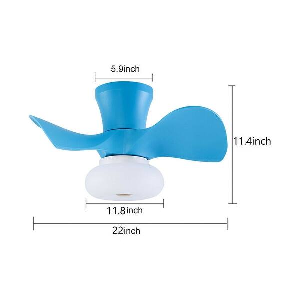 dimension image slide 1 of 2, Blue Reversible Flush Mount Ceiling Fan Light with Remote