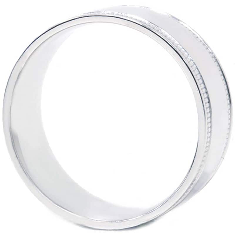 Double Milgrain Inlay Comfort Fit Wedding Band White Gold