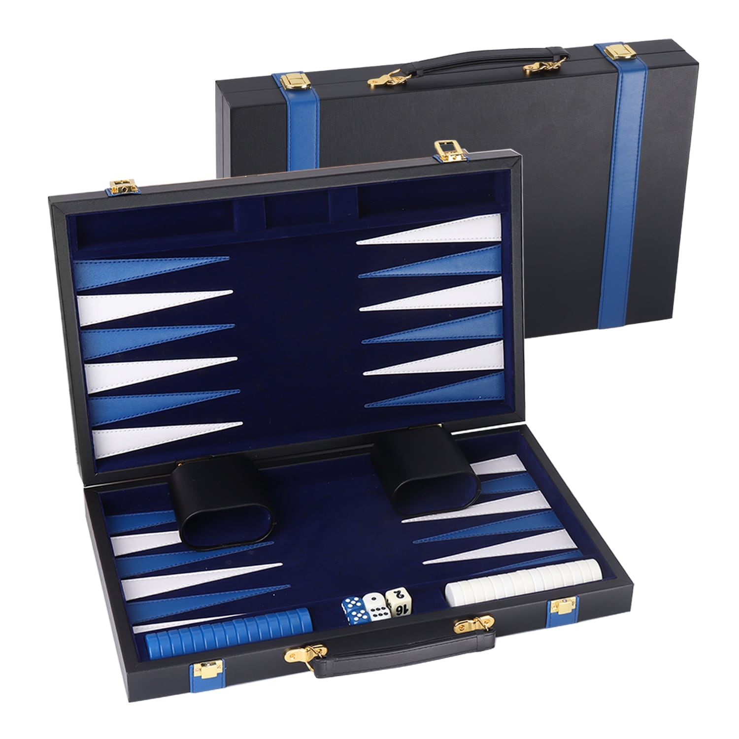 GSE™ 15" Leather Backgammon Board Game Set, Portable Folding Backgammon Board Game with Game Pieces - Medium