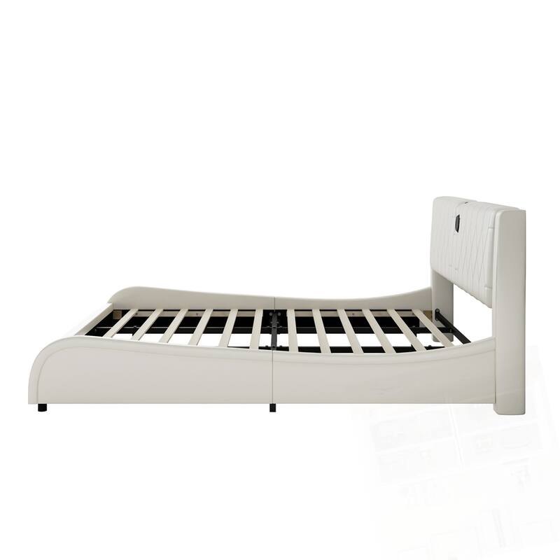 Luxurious Faux Leather Upholstered Platform Bed with Bluetooth Speakers and RGB LED Light