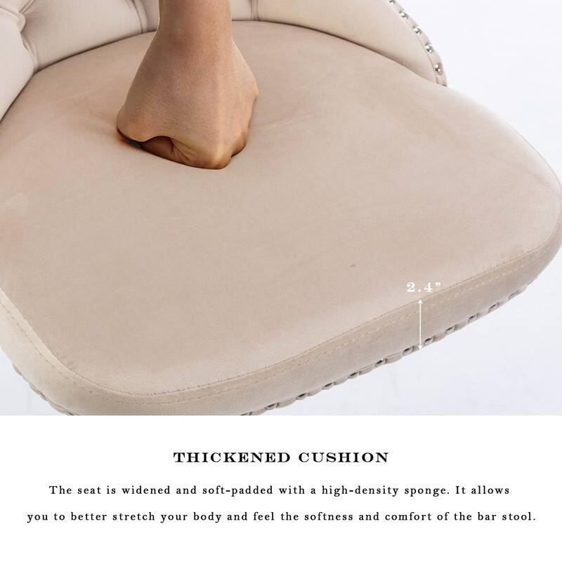 Velvet Upholstered Nailheads Tufted Swivel Bar Stools (Set of 4)